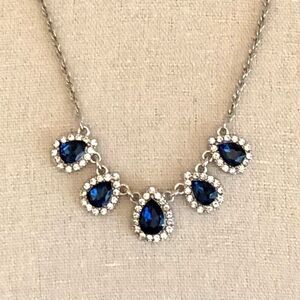 Charter Club | Faux Sapphire and Rhinestone Pendant Necklace | 17” Adjustable